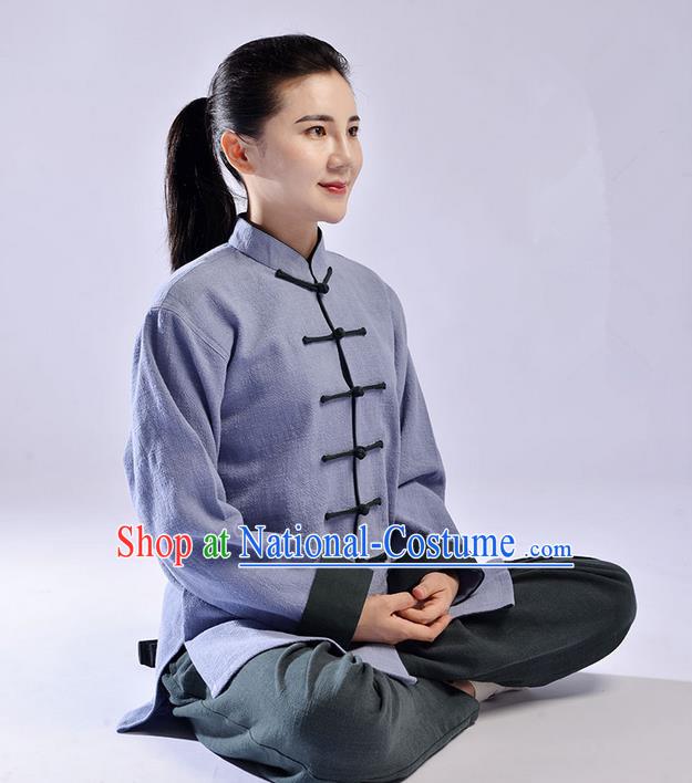 Traditional Chinese Top Thicken Linen Kung Fu Costume Martial Arts Kung Fu Training Uniform Tang Suit Gongfu Shaolin Wushu Clothing Tai Chi Taiji Teacher Suits Uniforms for Women