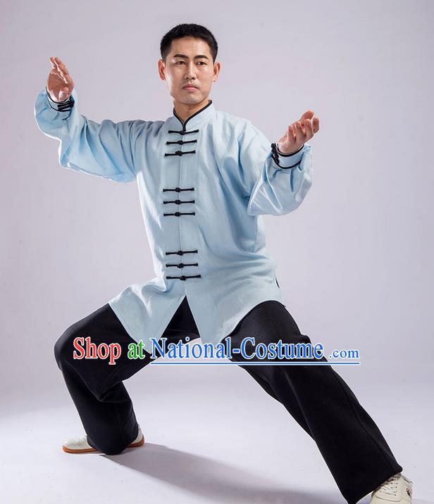 Top Chinese Traditional Natural Linen Kung Fu Costume Martial Arts Kung Fu Training Uniform Gongfu Shaolin Wushu Clothing Tai Chi Taiji Teacher Suits Uniforms for Men