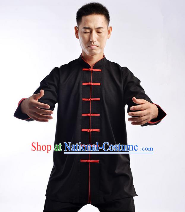 Traditional Chinese Top Cross Elastic Linen Kung Fu Costume Martial Arts Kung Fu Training Uniform Gongfu Shaolin Wushu Clothing Tai Chi Taiji Teacher Suits Uniforms for Men