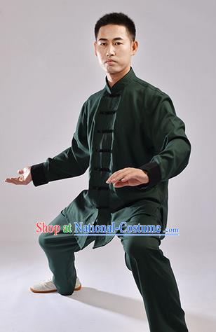 Traditional Chinese Top Cross Elastic Linen Kung Fu Costume Martial Arts Kung Fu Training Uniform Gongfu Shaolin Wushu Clothing Tai Chi Taiji Teacher Suits Uniforms for Men