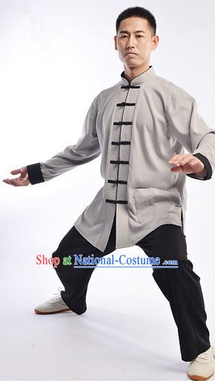 Traditional Chinese Top Cross Elastic Linen Kung Fu Costume Martial Arts Kung Fu Training Uniform Gongfu Shaolin Wushu Clothing Tai Chi Taiji Teacher Suits Uniforms for Men