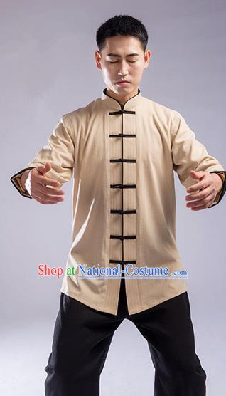 Traditional Chinese Top Cross Elastic Linen Kung Fu Costume Martial Arts Kung Fu Training Uniform Gongfu Shaolin Wushu Clothing Tai Chi Taiji Teacher Suits Uniforms for Men