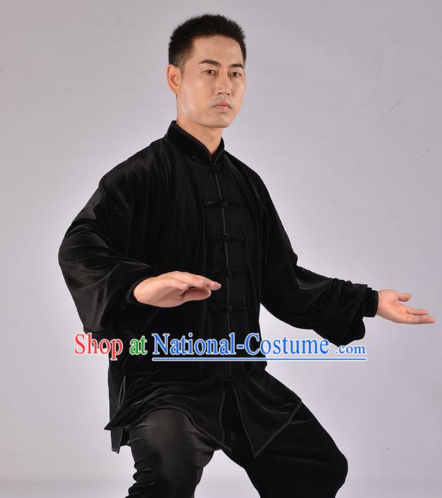 Traditional Chinese Top Upset South Korea Velvet Pleuche Kung Fu Costume Martial Arts Kung Fu Training Uniform Tang Suit Gongfu Shaolin Wushu Clothing Tai Chi Taiji Teacher Suits Uniforms for Men