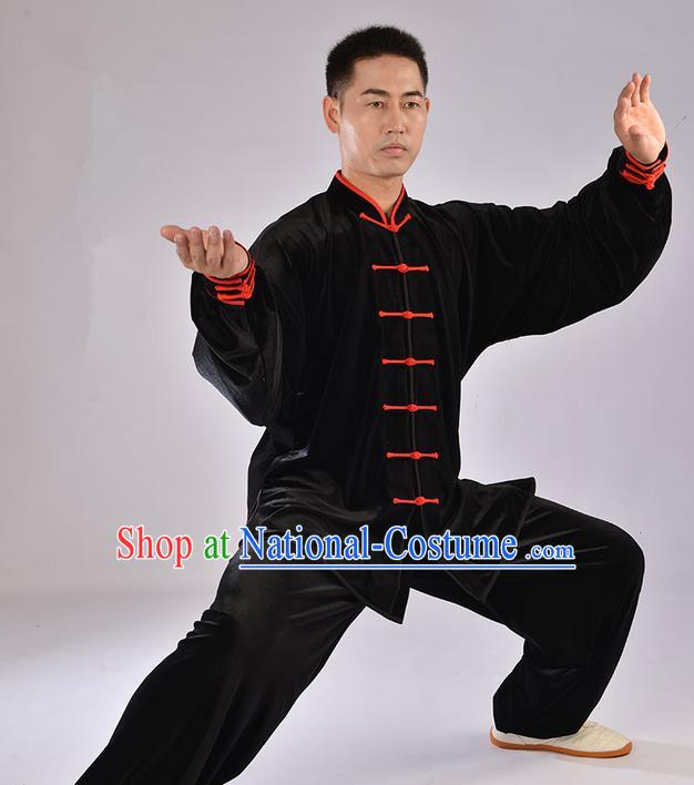 Traditional Chinese Top Upset South Korea Velvet Pleuche Kung Fu Costume Martial Arts Kung Fu Training Uniform Tang Suit Gongfu Shaolin Wushu Clothing Tai Chi Taiji Teacher Suits Uniforms for Men