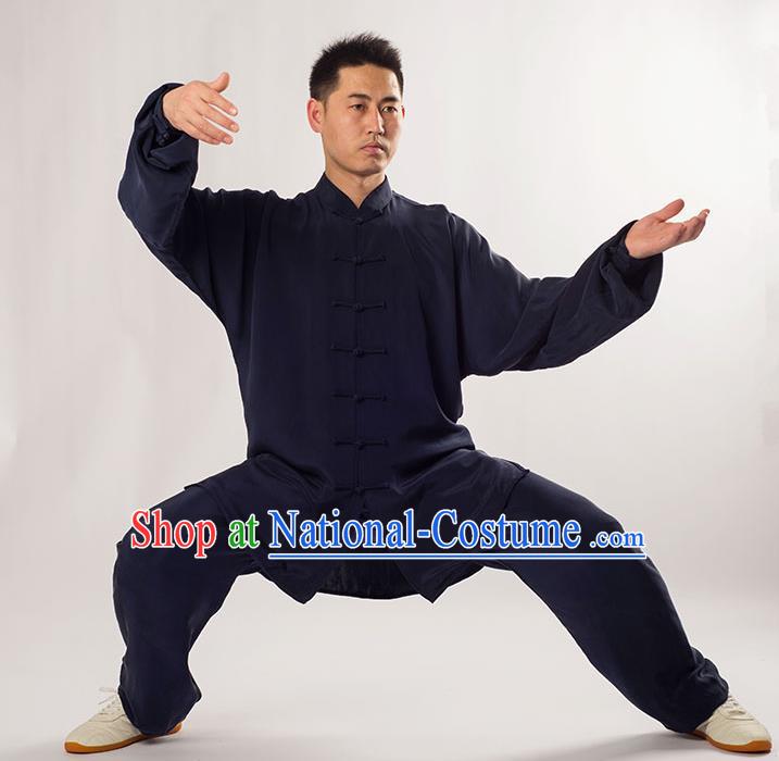 Traditional Chinese Top Silk Kung Fu Costume Martial Arts Kung Fu Training Uniform Tang Suit Gongfu Shaolin Wushu Clothing Tai Chi Taiji Teacher Mulberry Silk Suits Uniforms for Men