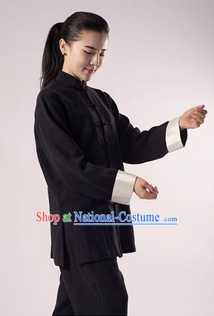 Traditional Chinese Transverse Elastic Cotton Linen Kung Fu Costume Martial Arts Kung Fu Training Uniform Tang Suit Gongfu Shaolin Wushu Clothing Tai Chi Taiji Teacher Suits Uniforms for Women