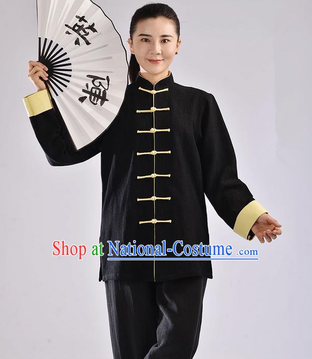 Traditional Chinese Thickening Cotton Linen Kung Fu Costume Martial Arts Kung Fu Training Uniform Tang Suit Gongfu Shaolin Wushu Clothing Tai Chi Taiji Teacher Suits Uniforms for Women