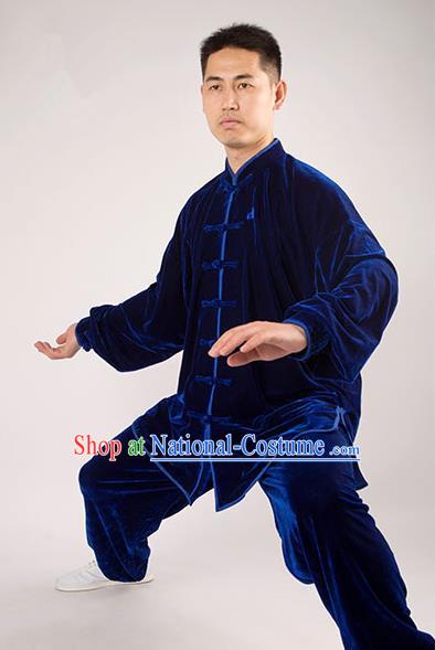 Traditional Chinese Thicken Pleuche Kung Fu Costume Martial Arts Kung Fu Training Uniform Tang Suit Gongfu Shaolin Wushu Clothing Tai Chi Taiji Teacher Suits Uniforms for Men