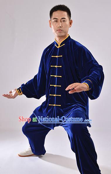 Traditional Chinese Thicken Pleuche Kung Fu Costume Martial Arts Kung Fu Training Uniform Tang Suit Gongfu Shaolin Wushu Clothing Tai Chi Taiji Teacher Suits Uniforms for Men