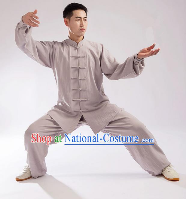 Traditional Chinese Linen Kung Fu Costume Martial Arts Kung Fu Training Uniform Tang Suit Gongfu Shaolin Wushu Clothing Tai Chi Taiji Teacher Suits Uniforms for Men