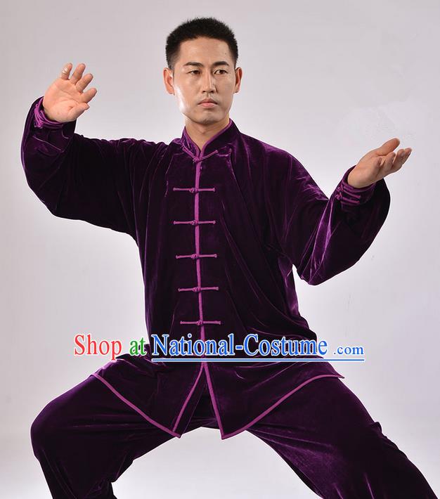 Traditional Chinese Thicken Pleuche Kung Fu Costume Martial Arts Kung Fu Training Uniform Tang Suit Gongfu Shaolin Wushu Clothing Tai Chi Taiji Teacher Suits Uniforms for Men