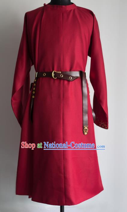 Traditional Chinese Tang Dynasty Embroidered Costume, Asian China Ancient Swordsman Hanfu Red Robe Clothing for Men