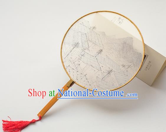 Traditional Chinese Palace Lady Accessories Hanfu Circular Fans, Asian China Ancient Ink Painting Round Fan for Women