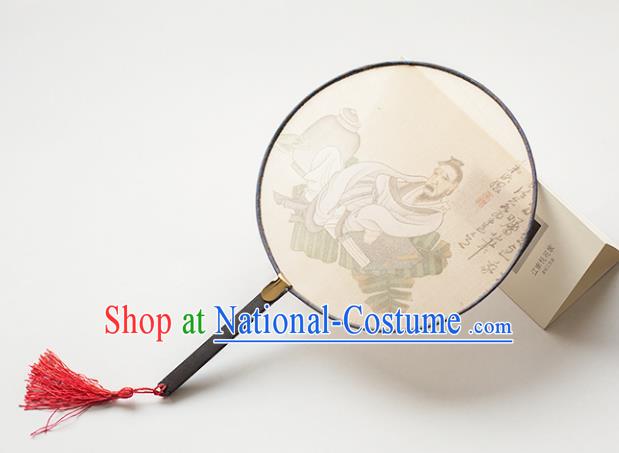 Traditional Chinese Palace Lady Accessories Hanfu Circular Fans, Asian China Ancient Ink Painting Round Fan for Women