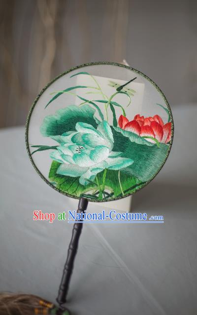 Traditional Chinese Palace Lady Accessories Hanfu Embroidered Lotus Circular Fans, Asian China Ancient Round Fan for Women