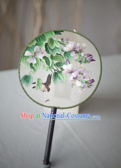 Traditional Chinese Palace Lady Accessories Hanfu Embroidered Birds Flowers Fans, Asian China Ancient Round Fan for Women