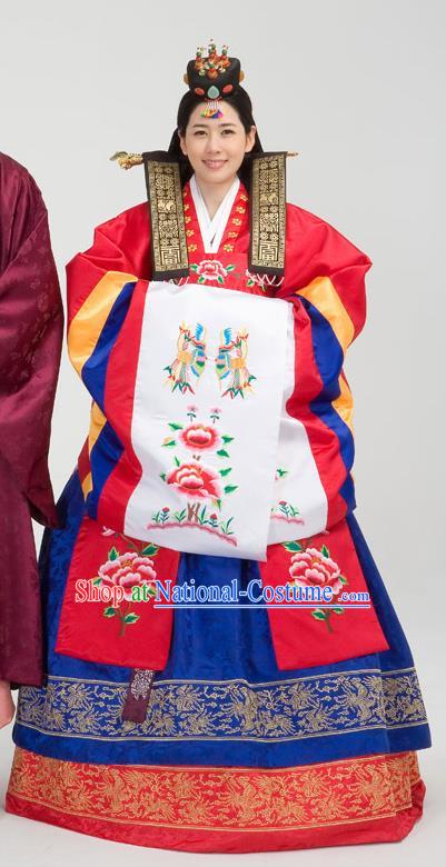 Traditional Korean Costumes Palace Lady Formal Attire Ceremonial Wedding Dress, Asian Korea Hanbok Court Bride Embroidered Clothing for Women