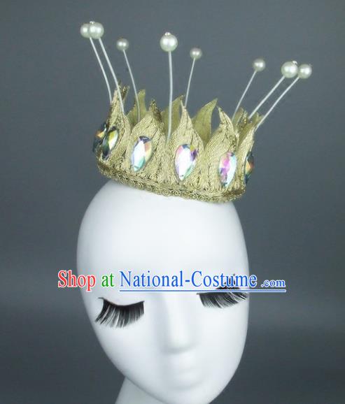 Top Grade Handmade Classical Hair Accessories Hair Crown, Baroque Style Golden Imperial Crown Hair Jewellery for Women