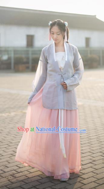 Traditional Chinese Song Dynasty Young Lady Costume Complete Set, Asian China Ancient Hanfu Dress Clothing for Women