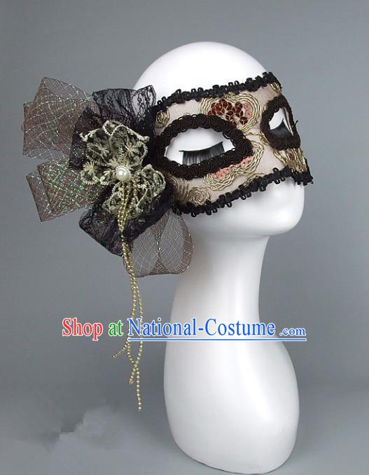 Top Grade Handmade Exaggerate Fancy Ball Accessories Black Lace Mask, Halloween Model Show Ceremonial Occasions Face Mask