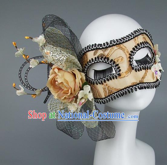 Top Grade Handmade Exaggerate Fancy Ball Accessories Model Show Orange Veil Bowknot Mask, Halloween Ceremonial Occasions Face Mask