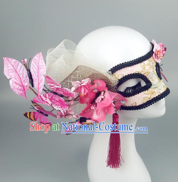 Handmade Halloween Fancy Ball Accessories Pink Butterfly Mask, Ceremonial Occasions Miami Model Show Face Mask