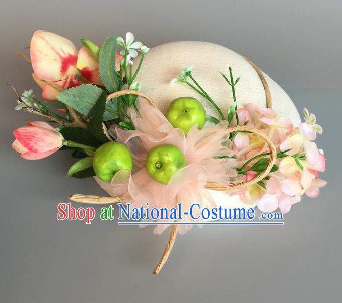 Handmade Baroque Hair Accessories Model Show Pink Silk Top Hat, Bride Ceremonial Occasions Flowers Headwear for Women