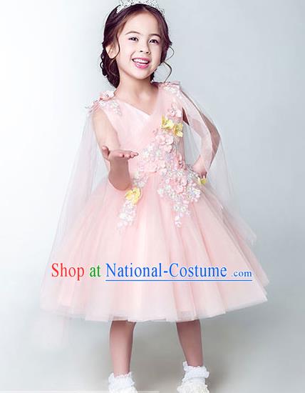 Top Compere Performance Catwalks Costume Children Chorus Red Dress with Wings Modern Dance Princess Short Red Bubble Dress for Girls Kids