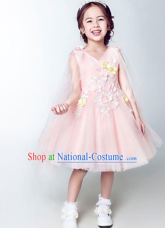 Top Compere Performance Catwalks Costume Children Chorus Red Dress with Wings Modern Dance Princess Short Red Bubble Dress for Girls Kids