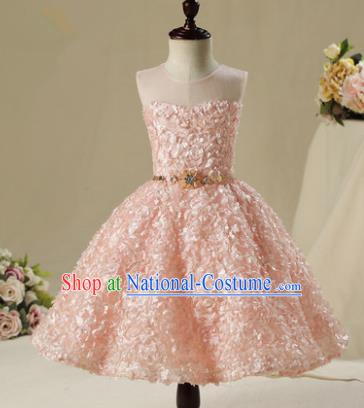 Children Model Show Dance Costume Pink Petals Bubble Dress, Ceremonial Occasions Catwalks Princess Short Full Dress for Girls