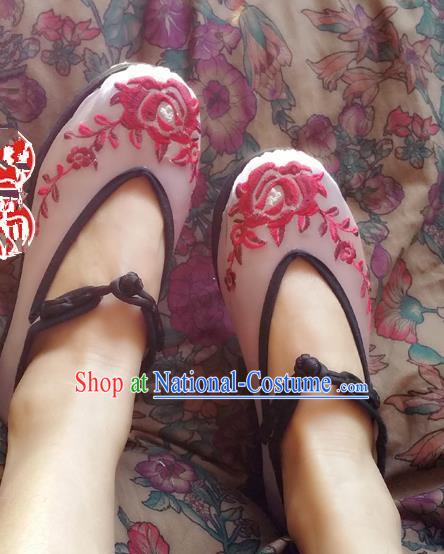 Asian Chinese Shoes Wedding Shoes Pink Satin Shoes, Traditional China Opera Shoes Hanfu Shoes Embroidered Princess Shoes