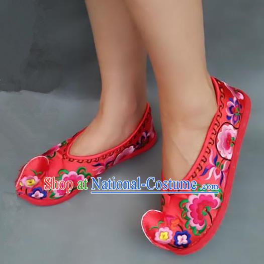 Asian Chinese Shoes Wedding Shoes Handmade Red Embroidered Shoes, Traditional China Princess Shoes Hanfu Become Warped Head Shoe for Women