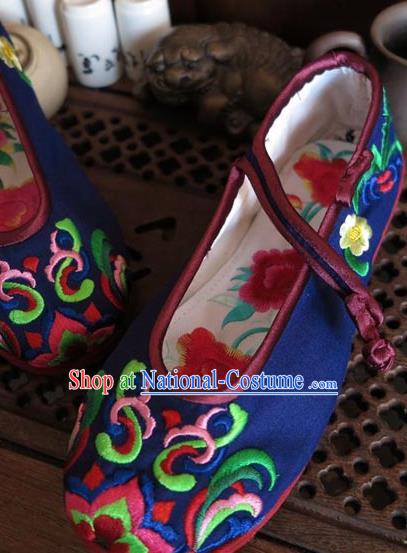 Asian Chinese Martial Arts Shoes Wedding Shoes Handmade Royalblue Embroidered Shoes, Traditional China Princess Shoes Hanfu Shoe for Women