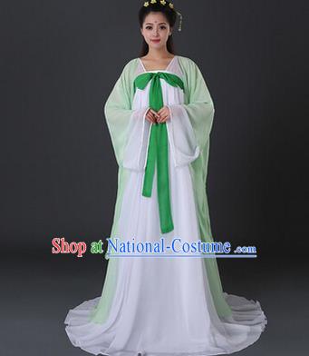 Asian China Ancient Tang Dynasty Palace Lady Costume, Traditional Chinese Princess Hanfu Embroidered Light Green Dress Clothing for Women