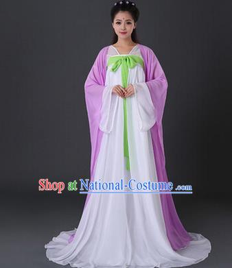 Asian China Ancient Tang Dynasty Palace Lady Costume, Traditional Chinese Princess Hanfu Embroidered Purple Dress Clothing for Women