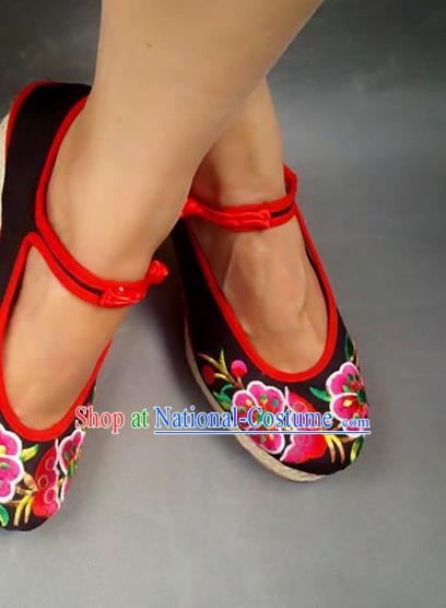 Traditional Chinese National Black Cloth Shoes Embroidered Shoes, China Handmade Shoes Hanfu Embroidery Flower Shoes for Women