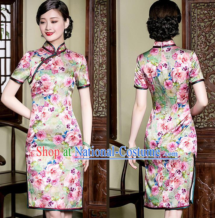 Traditional Ancient Chinese Young Women Cheongsam Dress Republic of China Tangsuit Stand Collar Blouse Dress Tang Suit Clothing for Women