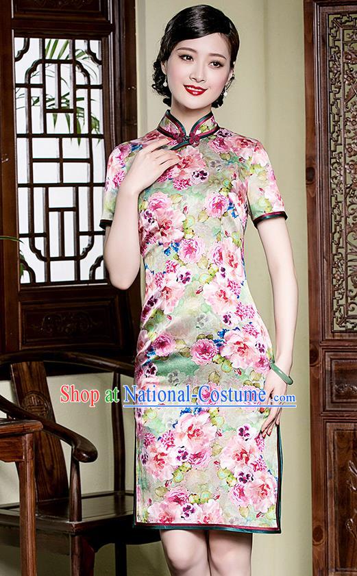 Traditional Ancient Chinese Young Women Cheongsam Dress Republic of China Tangsuit Stand Collar Blouse Dress Tang Suit Clothing for Women