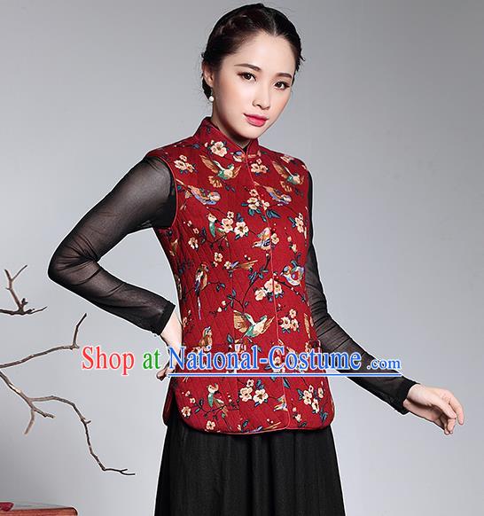 Traditional Chinese National Costume Elegant Hanfu Plated Button Red Vest, China Tang Suit Upper Outer Garment Waistcoat for Women