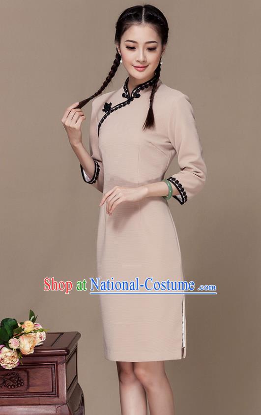 Traditional Ancient Chinese Young Women Cheongsam Dress Republic of China Tangsuit Stand Collar Blouse Dress Tang Suit Clothing for Women