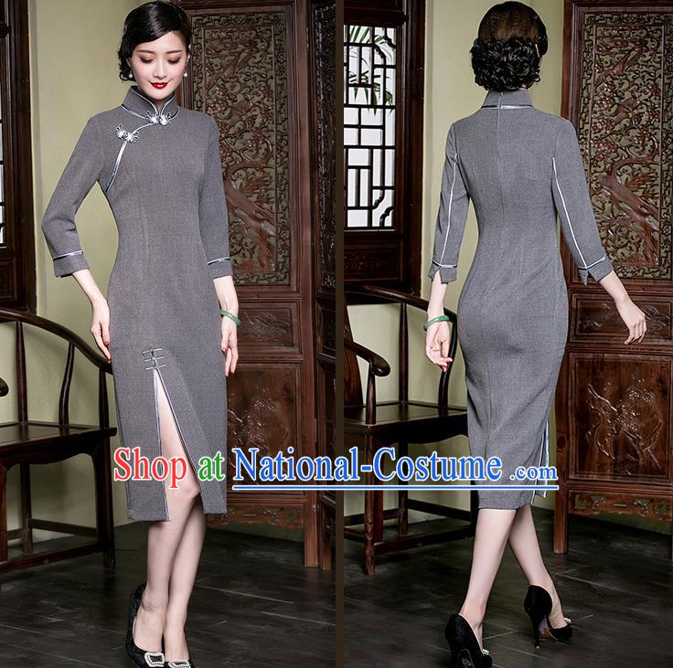 Traditional Ancient Chinese Young Women Cheongsam Dress Republic of China Tangsuit Stand Collar Blouse Dress Tang Suit Clothing for Women