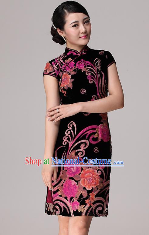 Traditional Chinese National Costume Elegant Hanfu Silk Red Cheongsam, China Tang Suit Plated Buttons Chirpaur Dress for Women