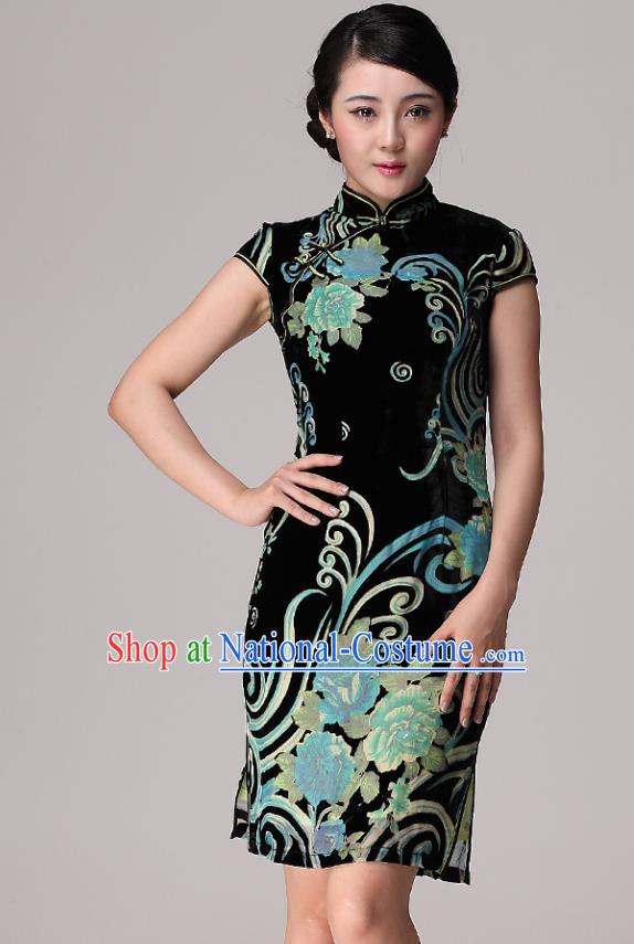 Traditional Ancient Chinese Young Women Cheongsam Dress Republic of China Tangsuit Stand Collar Blouse Dress Tang Suit Clothing for Women