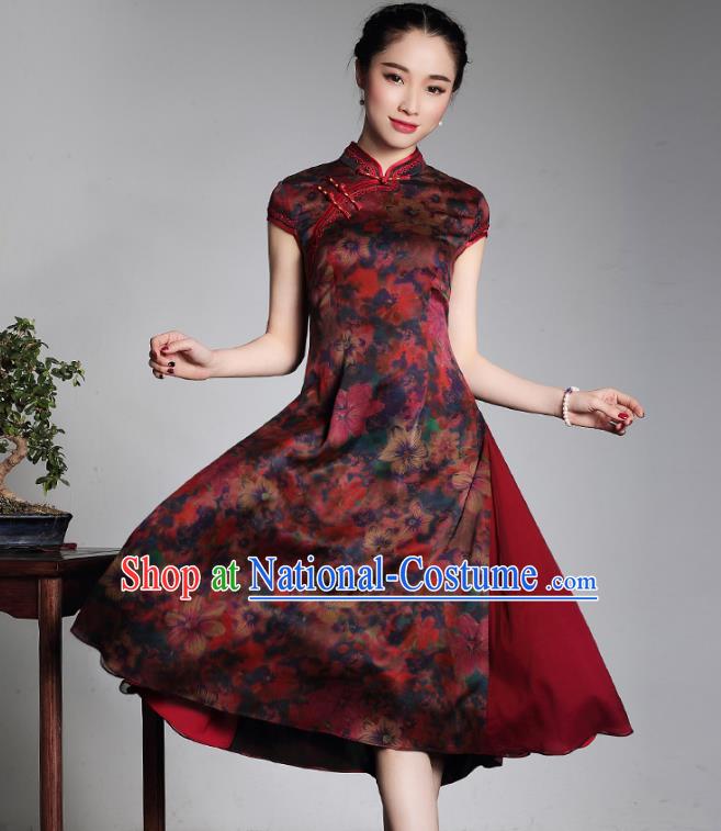 Traditional Chinese National Costume Elegant Hanfu Watered Gauze Silk Cheongsam, China Tang Suit Plated Buttons Chirpaur Dress for Women