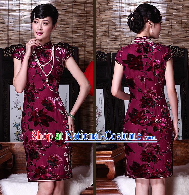 Traditional Ancient Chinese Young Women Cheongsam Dress Republic of China Tangsuit Stand Collar Blouse Dress Tang Suit Clothing for Women