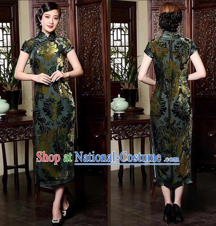 Traditional Ancient Chinese Young Women Cheongsam Dress Republic of China Tangsuit Stand Collar Blouse Dress Tang Suit Clothing for Women