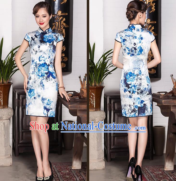 Traditional Ancient Chinese Young Women Cheongsam Dress Republic of China Tangsuit Stand Collar Blouse Dress Tang Suit Clothing for Women