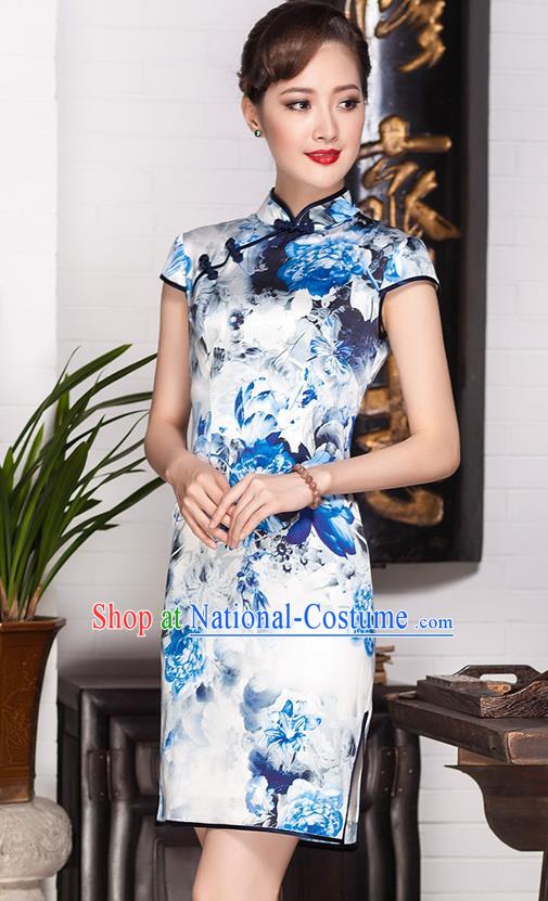 Traditional Ancient Chinese Young Women Cheongsam Dress Republic of China Tangsuit Stand Collar Blouse Dress Tang Suit Clothing for Women