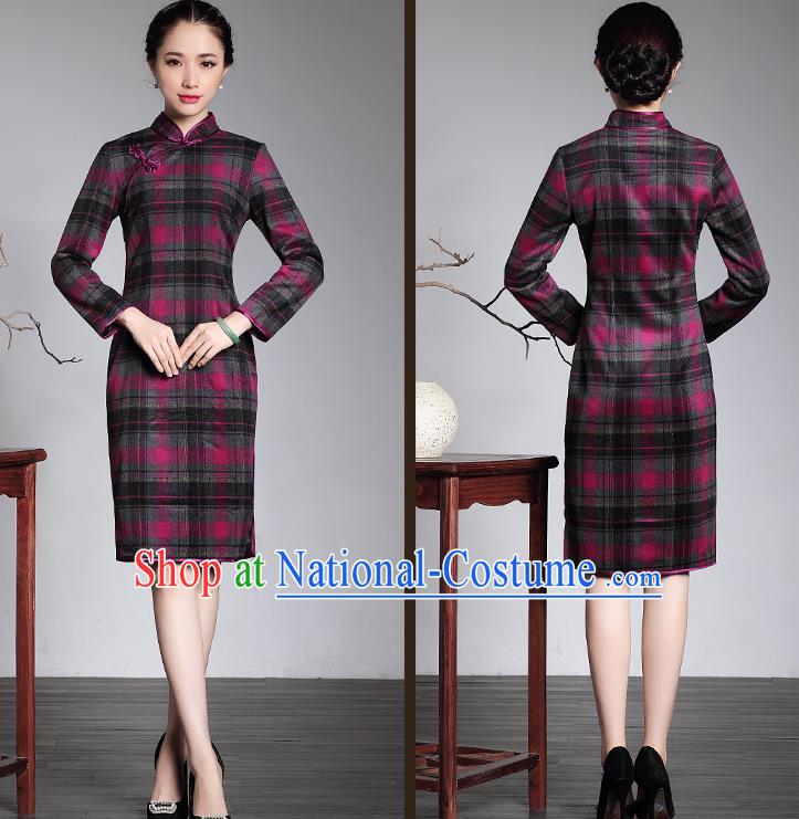 Traditional Ancient Chinese Young Women Cheongsam Dress Republic of China Tangsuit Stand Collar Blouse Dress Tang Suit Clothing for Women