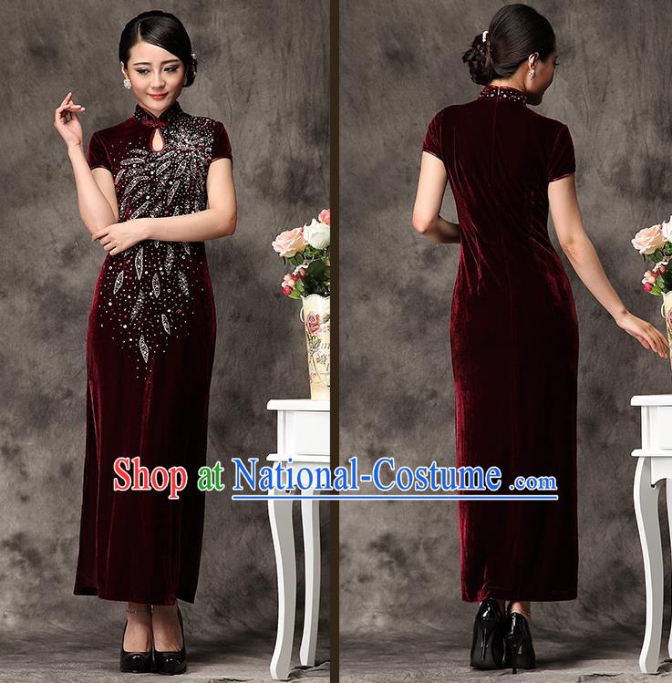 Traditional Ancient Chinese Young Women Cheongsam Dress Republic of China Tangsuit Stand Collar Blouse Dress Tang Suit Clothing for Women